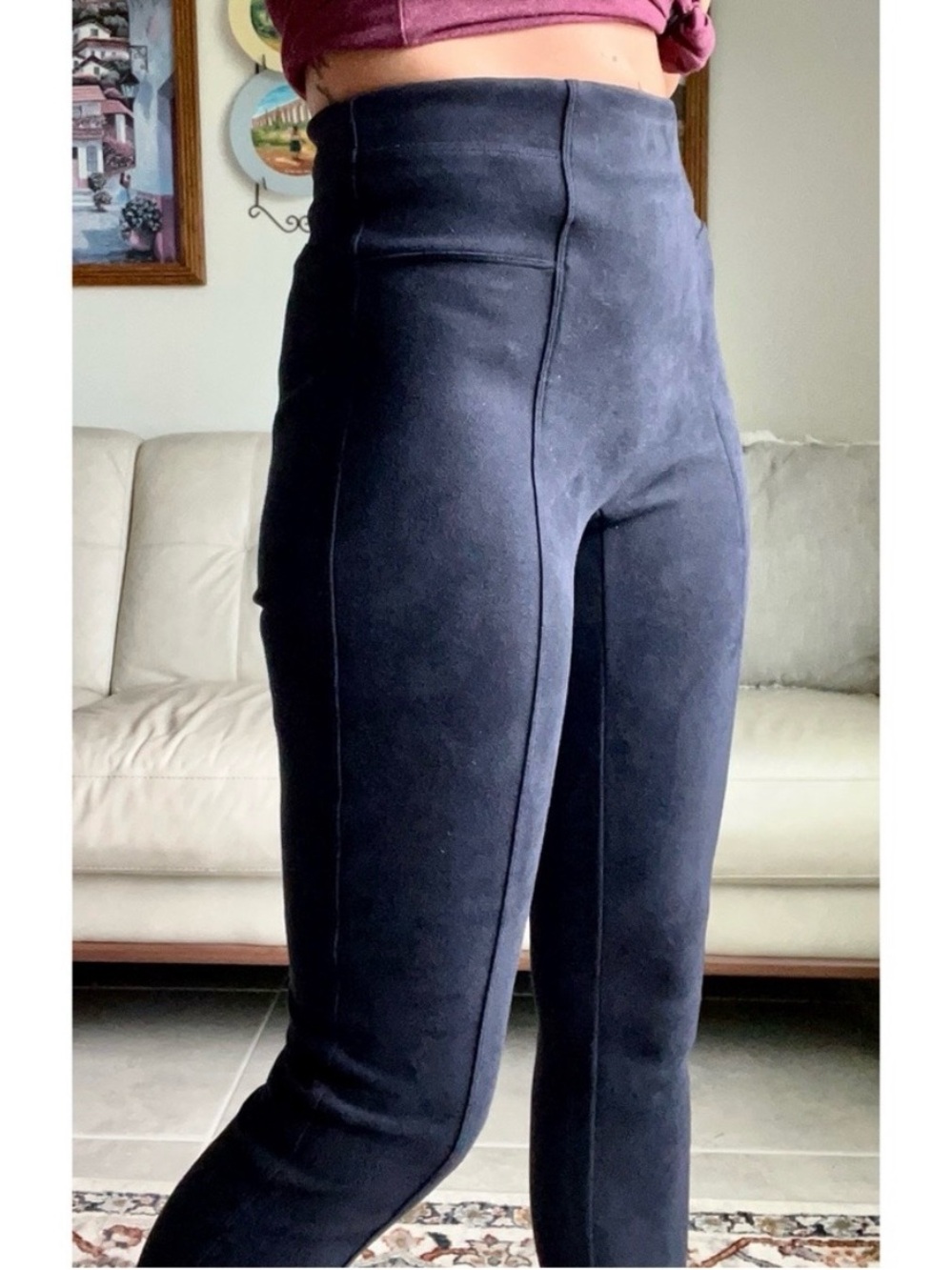 Spanx Suede Black Leggings Lined Tummy Control Slimming Women’s M